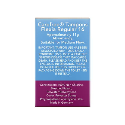 Carefree Flexia Fragrance Free Regular Tampons With Wings 16 Pack
