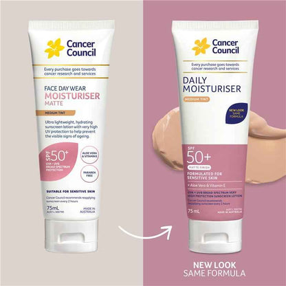 Cancer Council SPF 50+ Day Wear Face Matte Medium Tint 75ml Tube