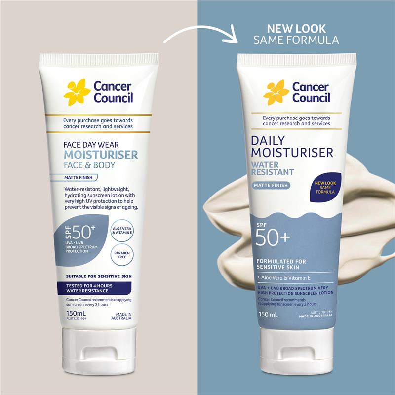 Cancer Council SPF 50+ Face & Body Moisturiser Water Resistant 150ml