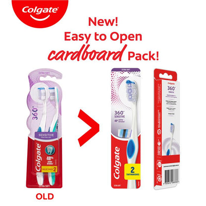 Colgate 360 Sensitive Pro-Relief Sensitive Teeth Pain Toothbrush Extra Soft 2 Pack