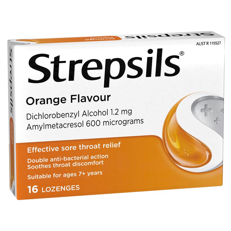 Strepsils Soothing Lozenges Orange 16pk Sore Throat Double Antibacterial