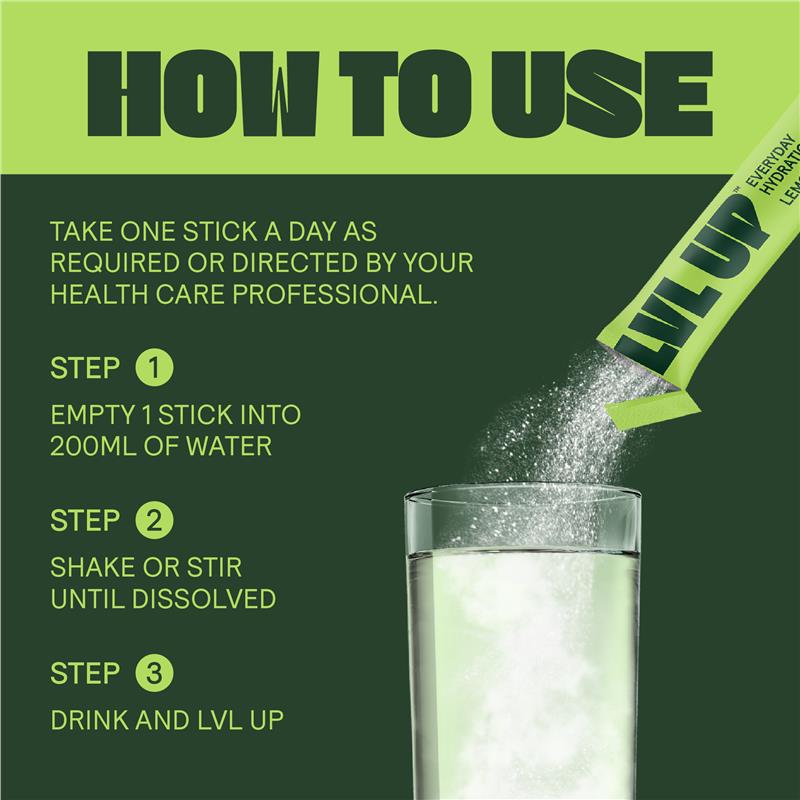 Lvl Up Everyday Hydration Sticks Lemon Lime 30 Pack
