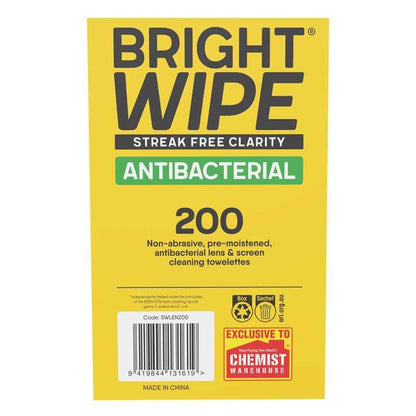 BrightWipe Lens Cleaning Wipes 200 Pack Exclusive Size