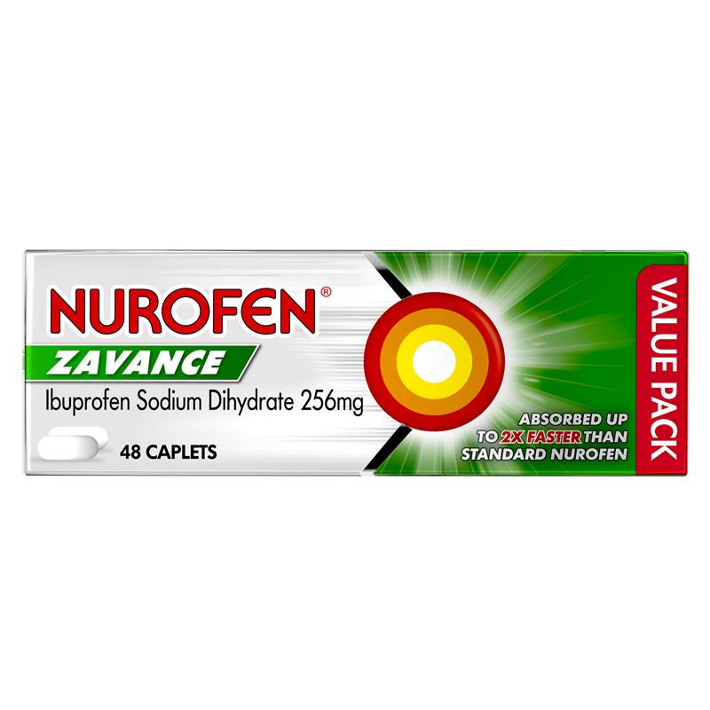 Nurofen Zavance Fast Pain Relief Caplets 256mg Ibuprofen 48 Pack