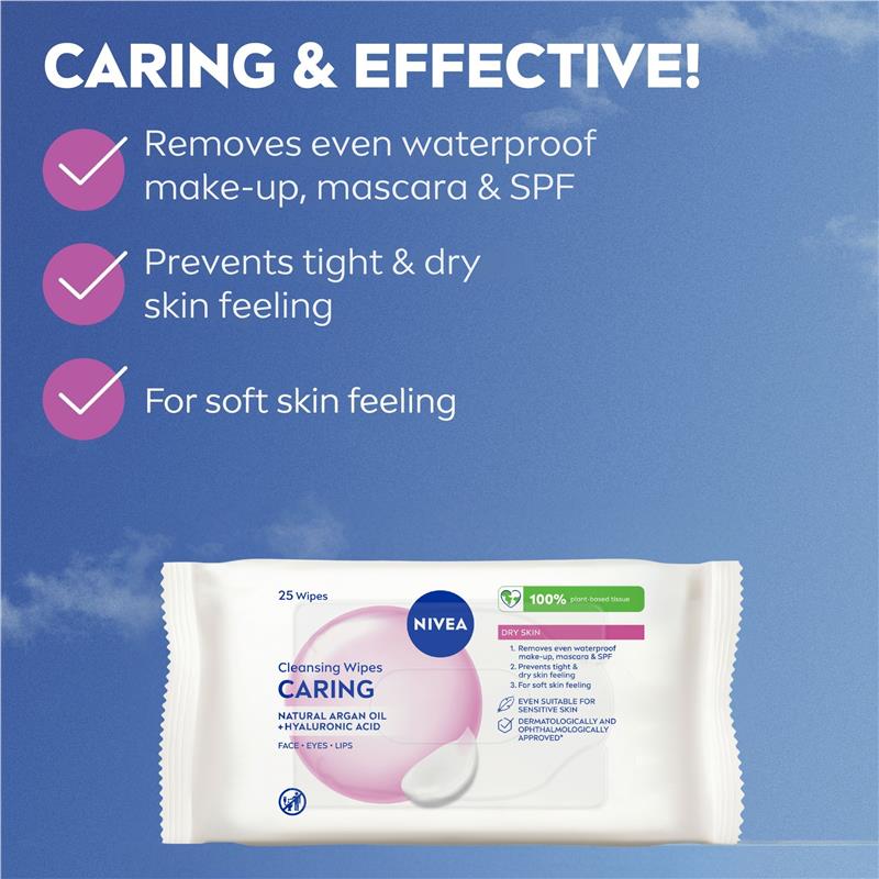 NIVEA 3in1 Gentle Cleansing Dry & Sensitive Skin Wipes 25 Pack