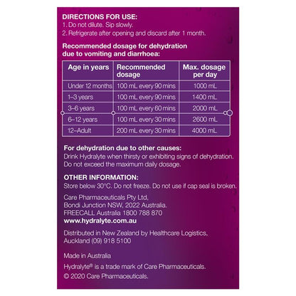 Hydralyte Electrolyte Apple Blackcurrant 4 Pack (4x250ml) Solution - GimmeNow