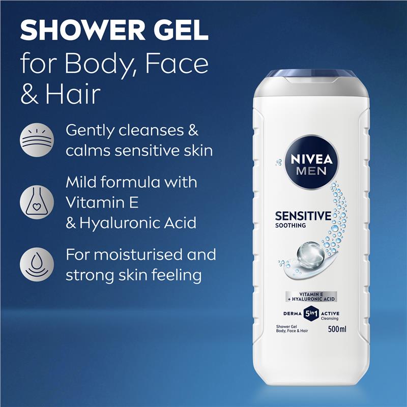 NIVEA MEN Sensitive 3-IN-1 Shower Gel Body Wash 500ml