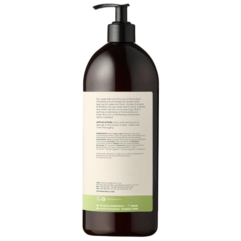 Sukin Botanical Body Wash Lime & Coconut 1 Litre Pump