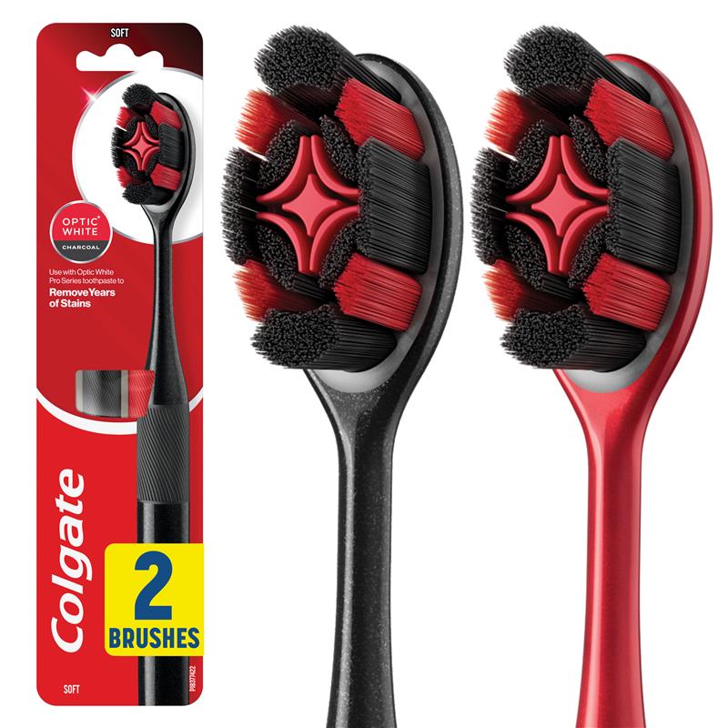 Colgate Toothbrush Optic White Pro Series Charcoal Bristles Soft 2 Pack