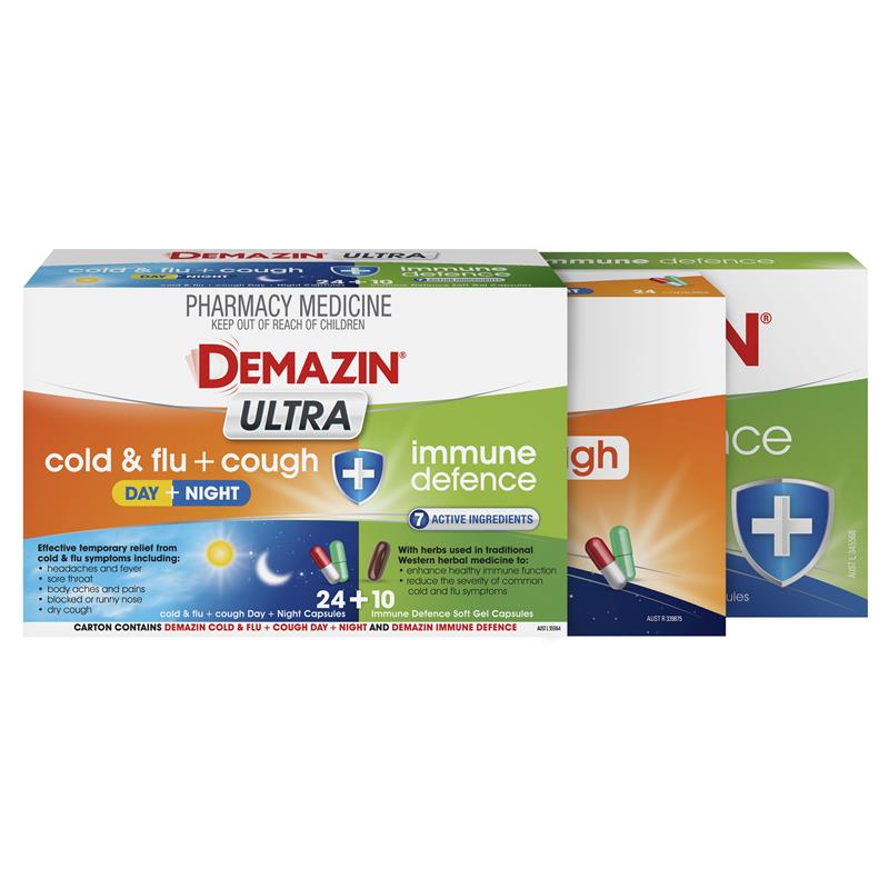 Demazin Ultra Cough Cold & Flu + Immune Defence 34 Capsules