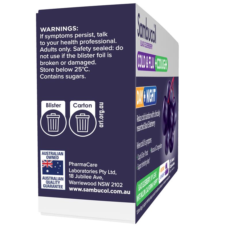 Sambucol Cold & Flu + Cough Day & Night 24 Capsules