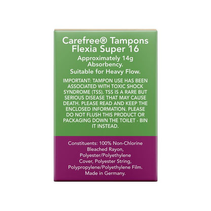 Carefree Flexia Fragrance Free Super Tampons With Wings 16 Pack