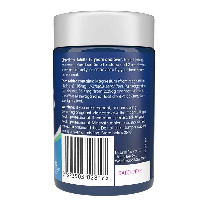 Bioglan Magnesium + Ashwagandha 120 Tablets Exclusive Size