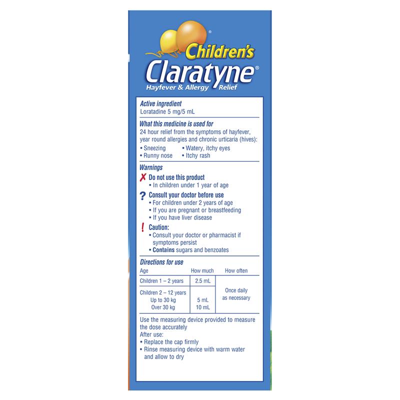 Children's Claratyne Allergy & Hayfever Relief Syrup For Kids Peach Flavour 150mL