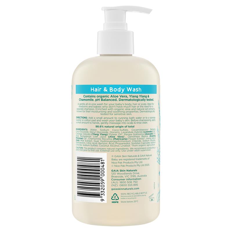 Gaia Natural Baby Hair & Body Wash 500ml - GimmeNow