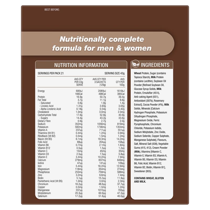 Optislim VLCD Meal Replacement Shake Chocolate 21x43g Sachets