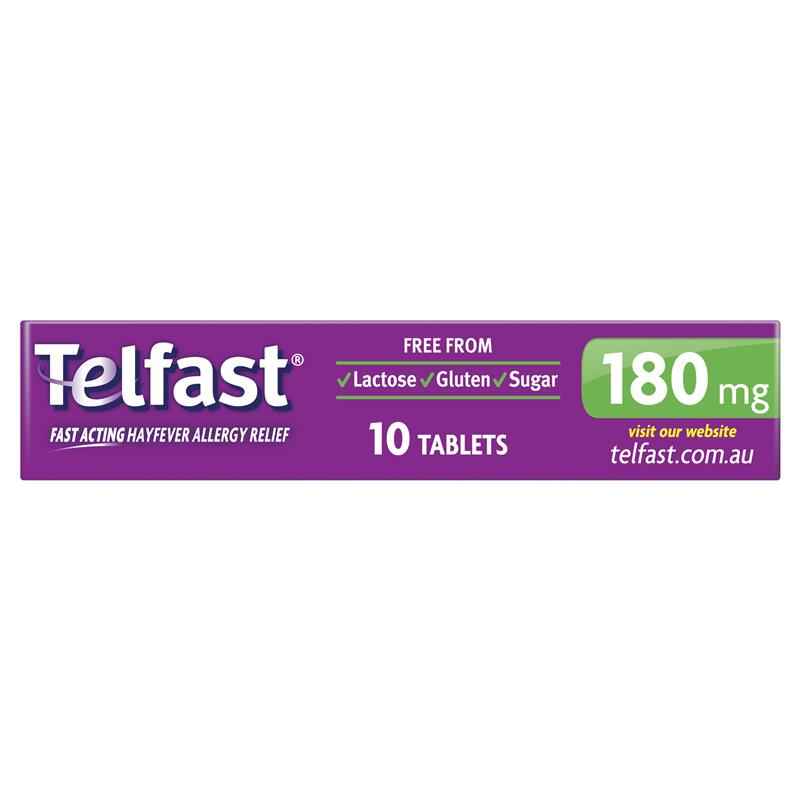 Telfast Hayfever Allergy Relief 180mg Antihistamine Tablets Non-Drowsy - 10 Pack