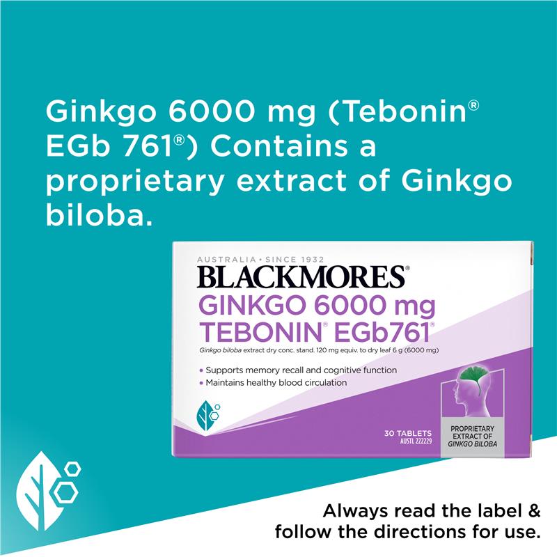 Blackmores Ginkgo 6000mg 30 Tablets