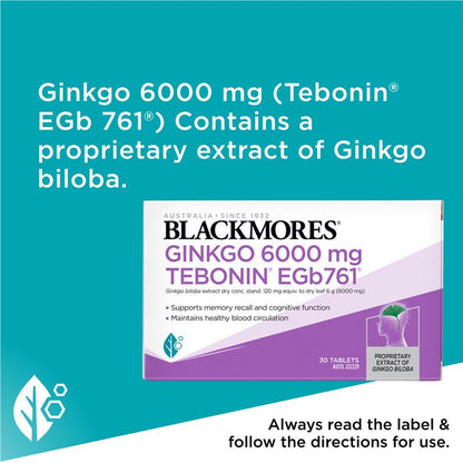 Blackmores Ginkgo 6000mg 30 Tablets