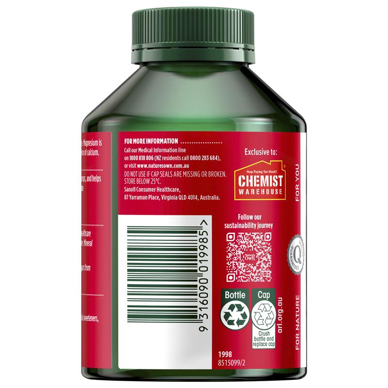 Nature's Own Magnesium Chelate 500Mg 250 Capsules Exclusive Size - GimmeNow