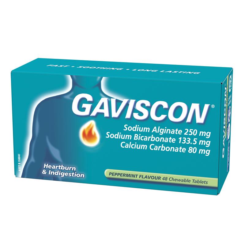 Gaviscon Chewable Tablets Peppermint Heartburn & Indigestion Relief 48 Pack