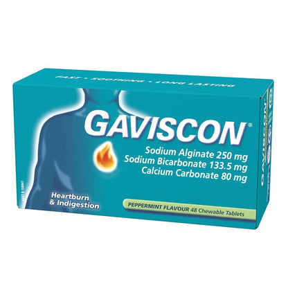 Gaviscon Chewable Tablets Peppermint Heartburn & Indigestion Relief 48 Pack