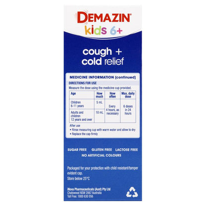 Demazin Kids 6+ Cough + Cold Relief 200ml - GimmeNow