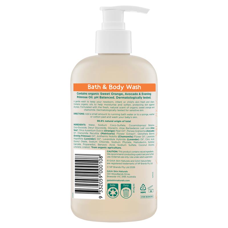 Gaia Natural Baby Bath & Body Wash 500ml Pump