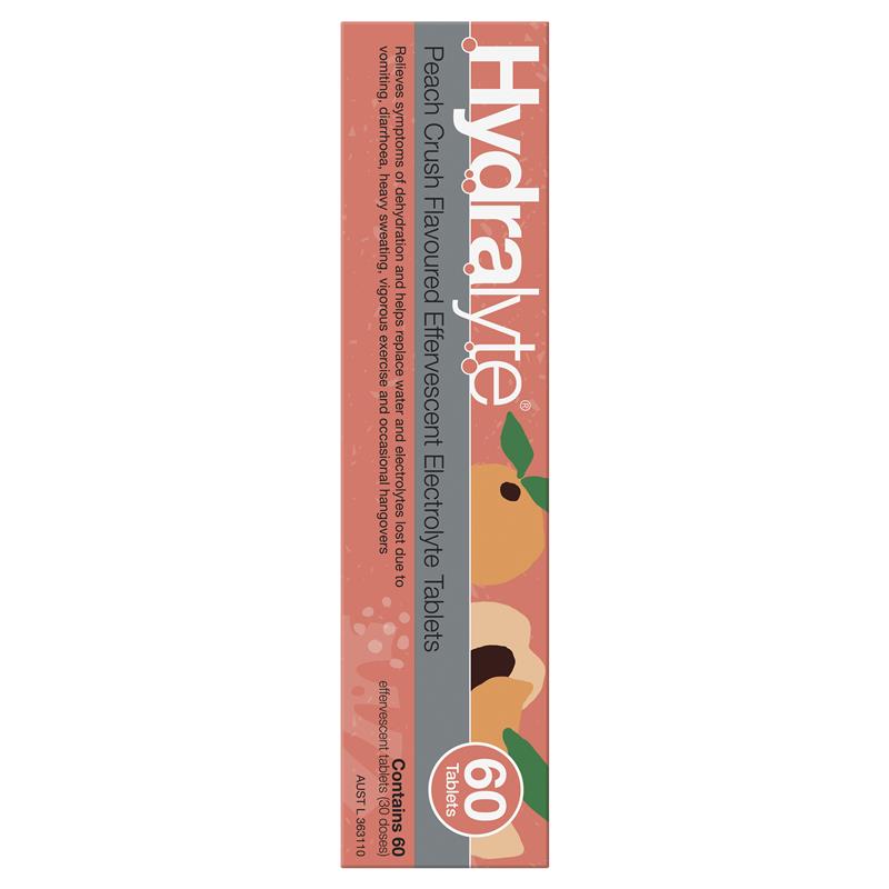 Hydralyte Electrolyte Effervescent Peach Crush 60 Tablets Exclusive Size