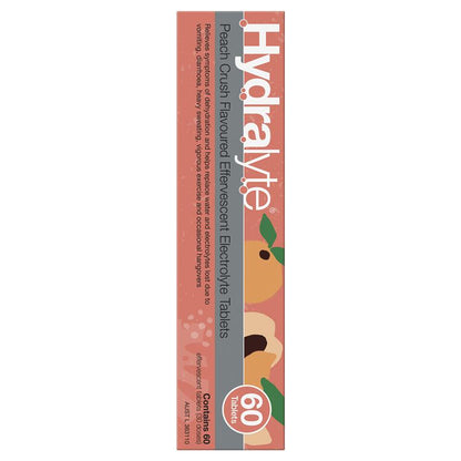 Hydralyte Electrolyte Effervescent Peach Crush 60 Tablets Exclusive Size