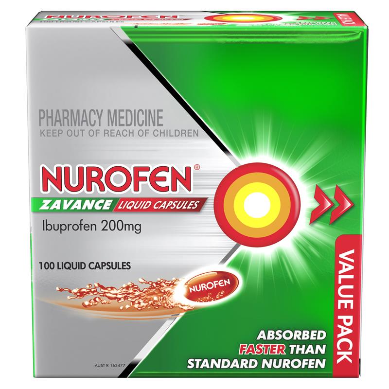 Nurofen Zavance Fast Pain Relief Liquid Capsules 200mg Ibuprofen 100 Pack