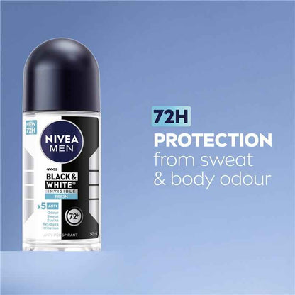 NIVEA MEN Black & White Fresh Roll On Deodorant 72H Protection 50ml