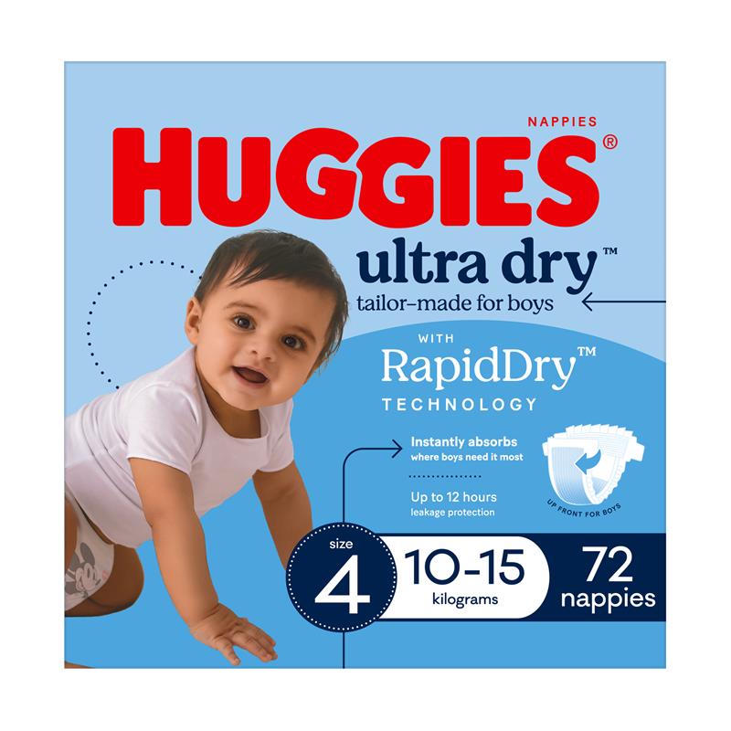 Huggies Ultra Dry Nappies Boy Size 4 Jumbo 72 Pack