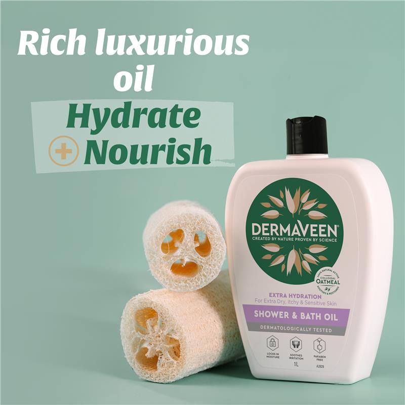 DermaVeen Extra Hydration Shower & Bath Oil for Extra Dry, Itchy & Sensitive Skin 1L - GimmeNow