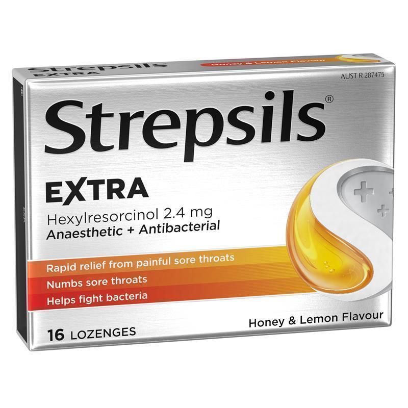 Strepsils Extra Honey Lemon Lozenges 16pk Fast Numbing Sore Throat Pain Relief with Anaesthetic