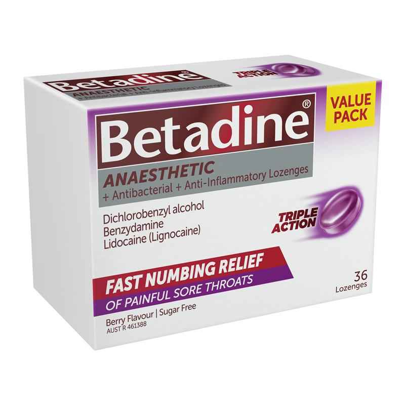 Betadine Sore Throat Anaesthetic Berry 36 Lozenges
