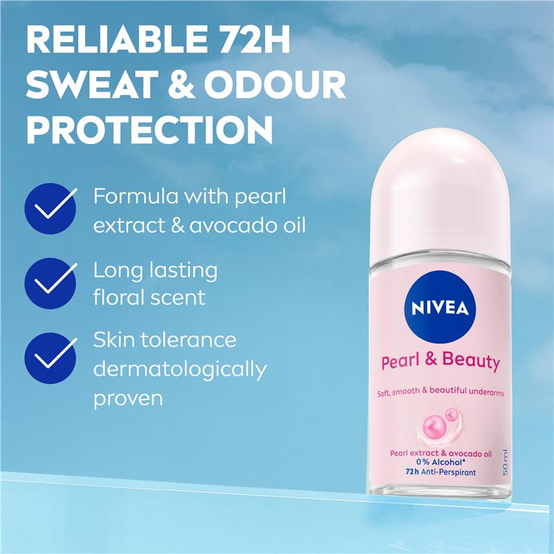 NIVEA Pearl & Beauty Roll On Deodorant 72H Protection 50ml