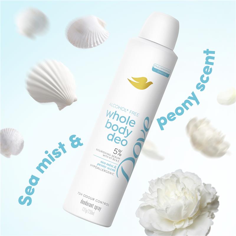 Dove Women Whole Body Deodorant Aerosol Sea Mist & Peony 230ml