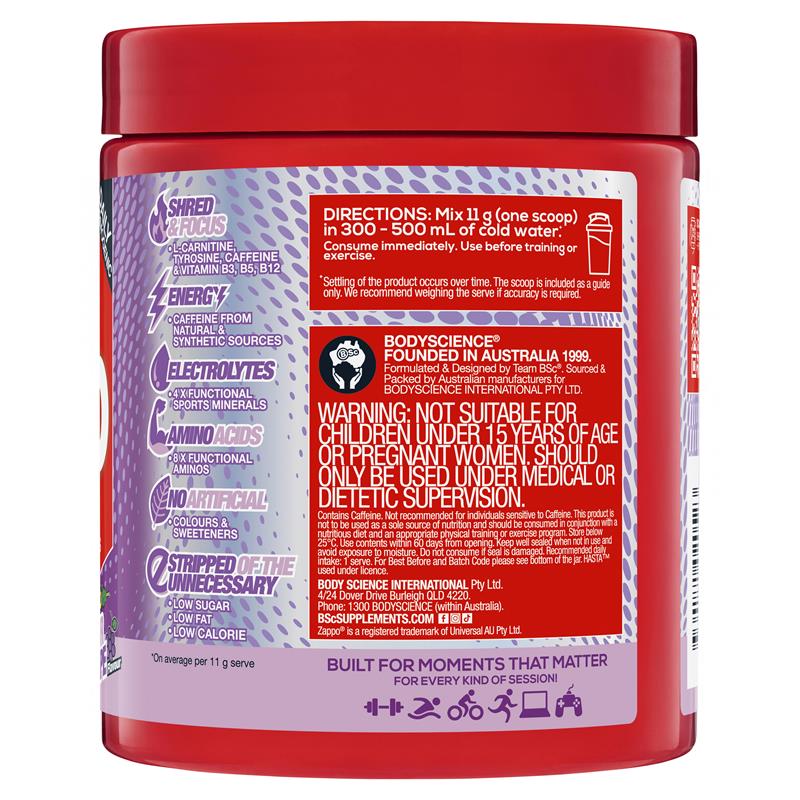 BSc Energy Shred + Hydration Powder Zappo Sour Grape 275g