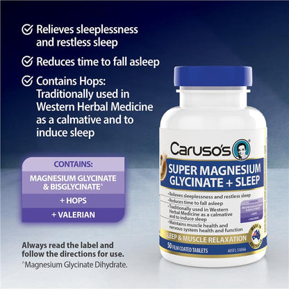 Carusos Super Magnesium Glycinate + Sleep 50 Capsules