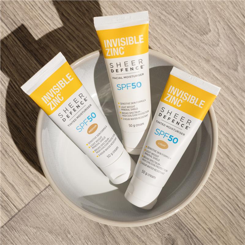 Invisible Zinc SPF 50+ Sheer Defence Tinted Moisturiser Medium 50g