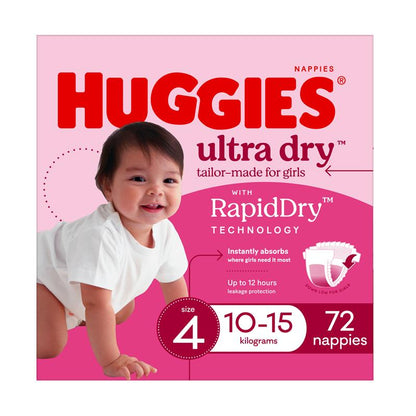 Huggies Ultra Dry Nappies Girl Size 4 Jumbo 72 Pack