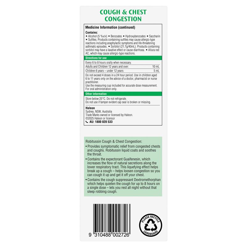 Robitussin Cough & Chest Congestion 250ml Exclusive Size