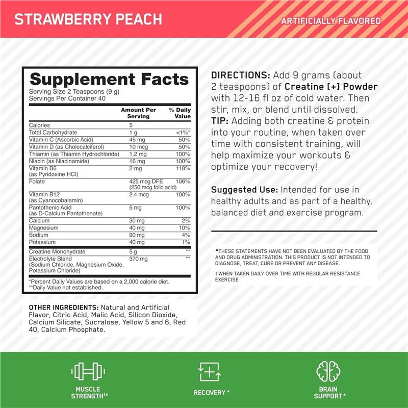 Optimum Nutrition Creatine + 3 in 1 Strawberry Peach 360g