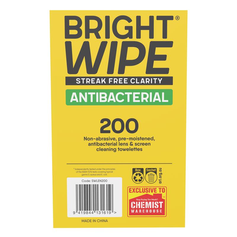 BrightWipe Lens Cleaning Wipes 200 Pack Exclusive Size