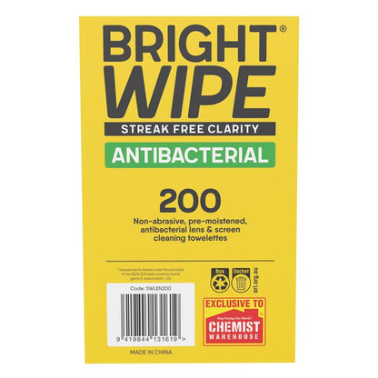 BrightWipe Lens Cleaning Wipes 200 Pack Exclusive Size