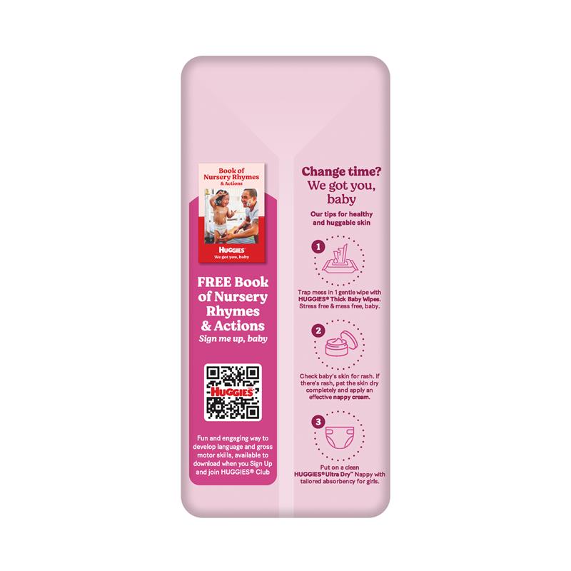 Huggies Ultra Dry Nappies Girls Size 4 (10-15kg) 36 Pack