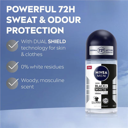 NIVEA MEN Black & White Invisible Roll On Deodorant 72H Protection 50ml