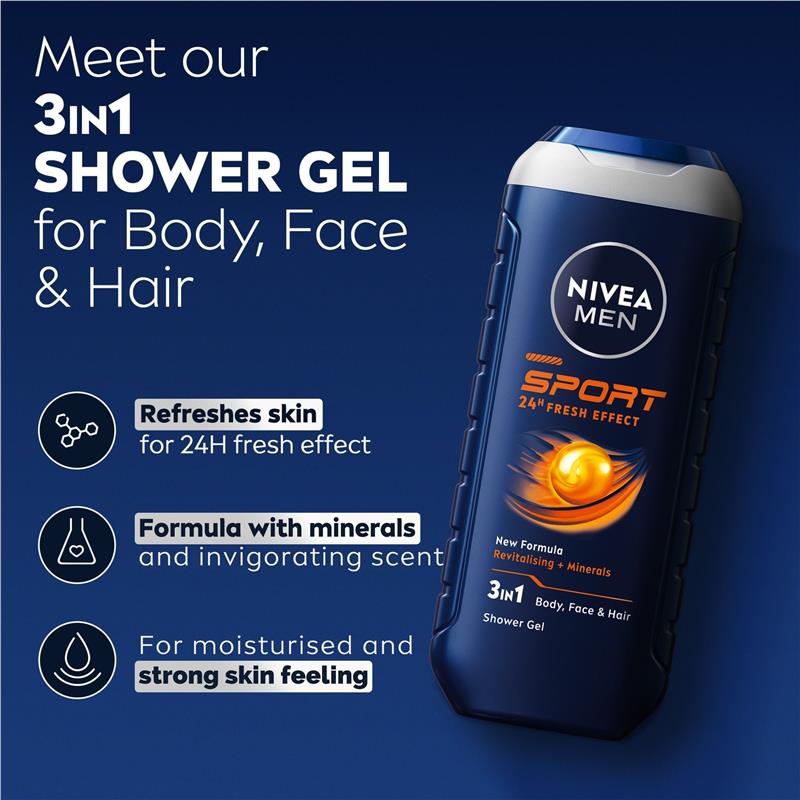 NIVEA MEN Sport 3-IN-1 Shower Gel Body Wash 500ml
