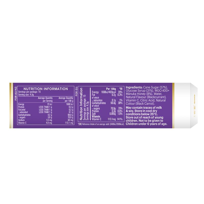 Manuka Health Manuka Honey Drops Blackcurrant 15 Pack 65g